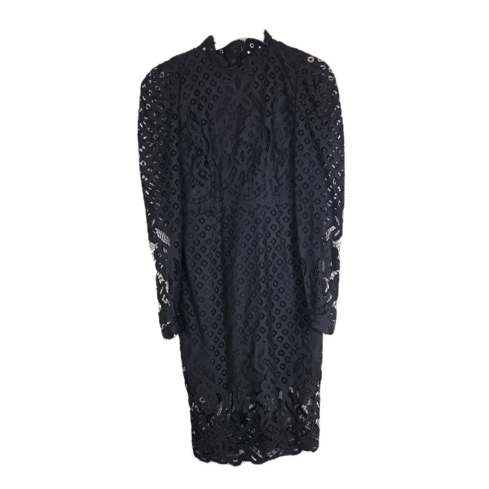 Bardot Womens Black Long Sleeve Midi High Neck Whimsigoth Coquette Lace Sz 6
